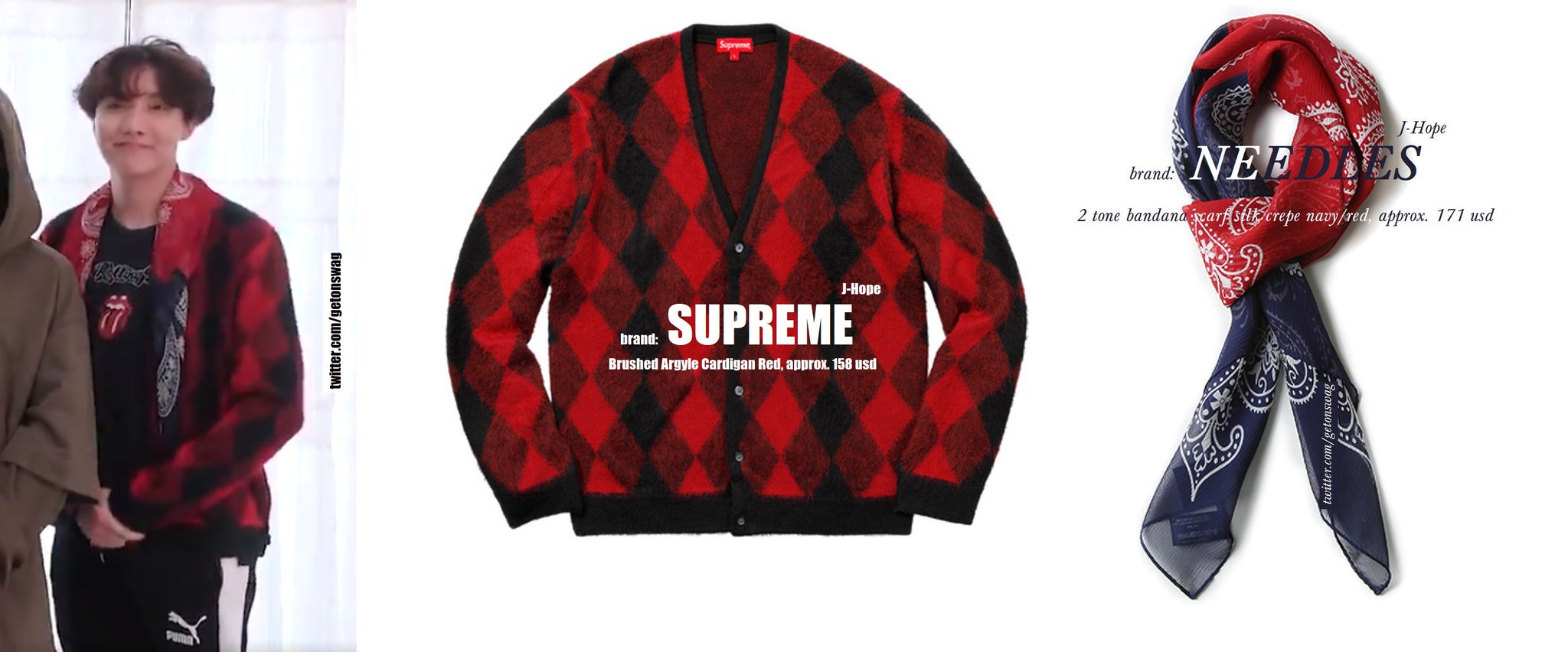 supreme brushed argyle cardigan