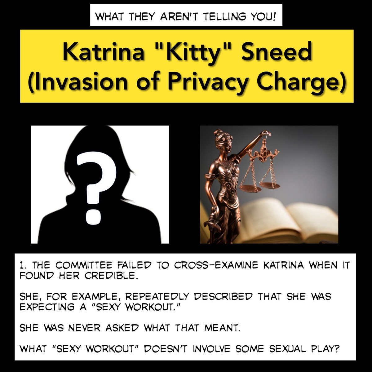 Lyda what assault , Katrina sneed willing went over to a married man’s house and was expecting a SEXY WORKOUT. What sexy workout doesn’t involve SEX. She kept seeing him for month ! This was CONSENSUAL SEX NOT ASSAULT, Judge Burlison even ruled that she was not a victim <br>http://pic.twitter.com/ggReHSqAwb