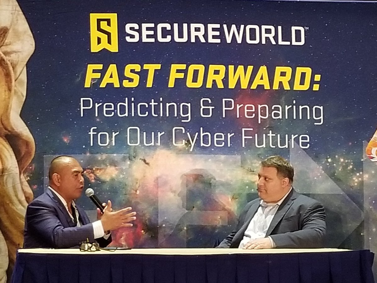 tmcosmo's tweet photo. @chronis and @ed_pascua killing at the Fireside Chat with Pete Chronis @SecureWorldExpo in ATL with @Simeio @CAinc @varonis @okta @Centrify @IDFConnect @BeyondTrust https://t.co/DNvrJsjB59