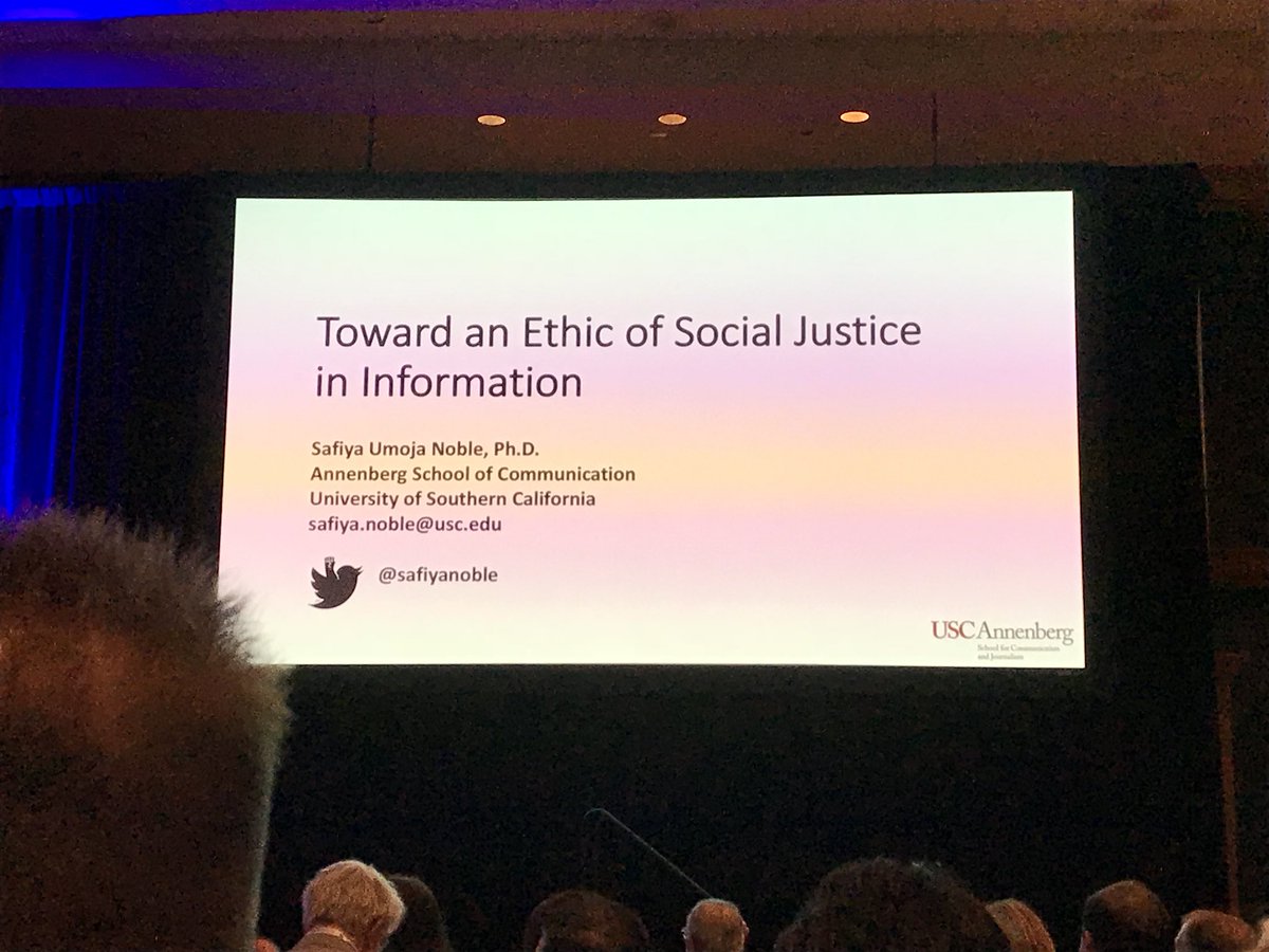 JLSchilling22's tweet image. Safiya Noble @safiyanoble presenting the keynote on diversity, social justice, and the dissemination of information. #SSP2018 #SSPat40