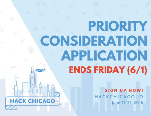 HackChicago18's tweet photo. Priority consideration application for #HackChicago ends THIS FRIDAY! Sign up now to secure your seat at the Midwest's largest high school hackathon! Sign up at https://t.co/91xFM35Nqo π https://t.co/jzv0z33EUP