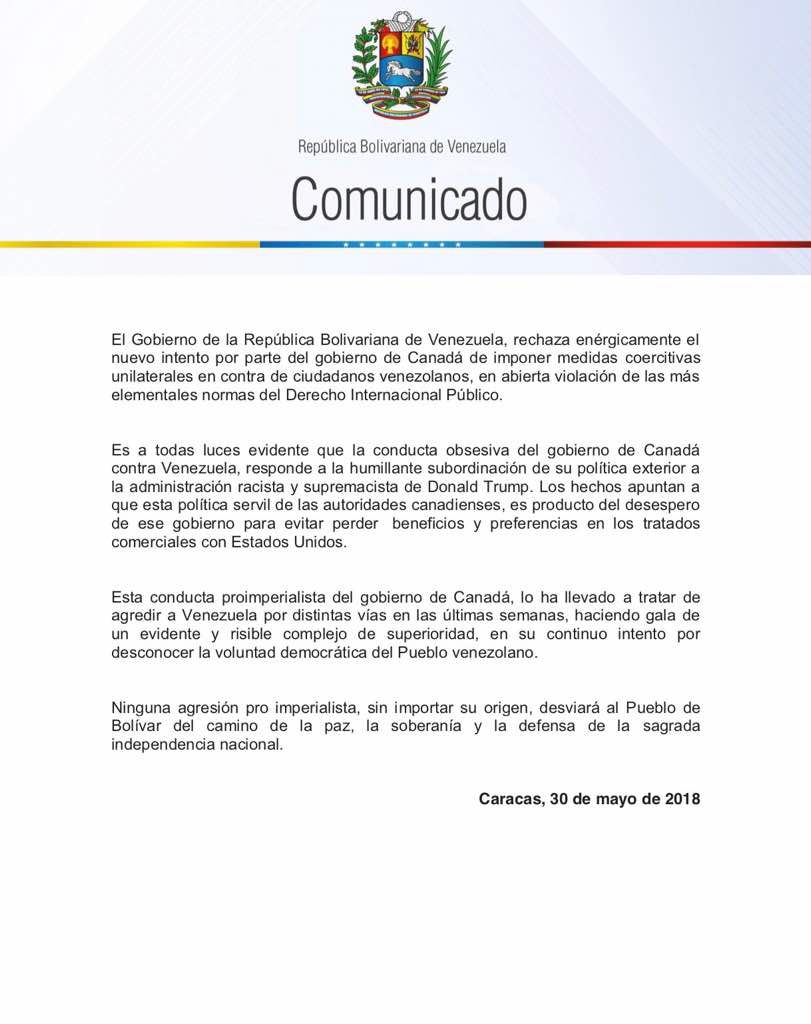 jaarreaza's tweet photo. Venezuela, rechaza enérgicamente el nuevo intento por parte del gobierno de Canadá de imponer medidas coercitivas unilaterales en contra ciudadanos venezolanos, en abierta violación de las más elementales normas del Derecho Internacional Público. https://t.co/pcnyFPCjVB