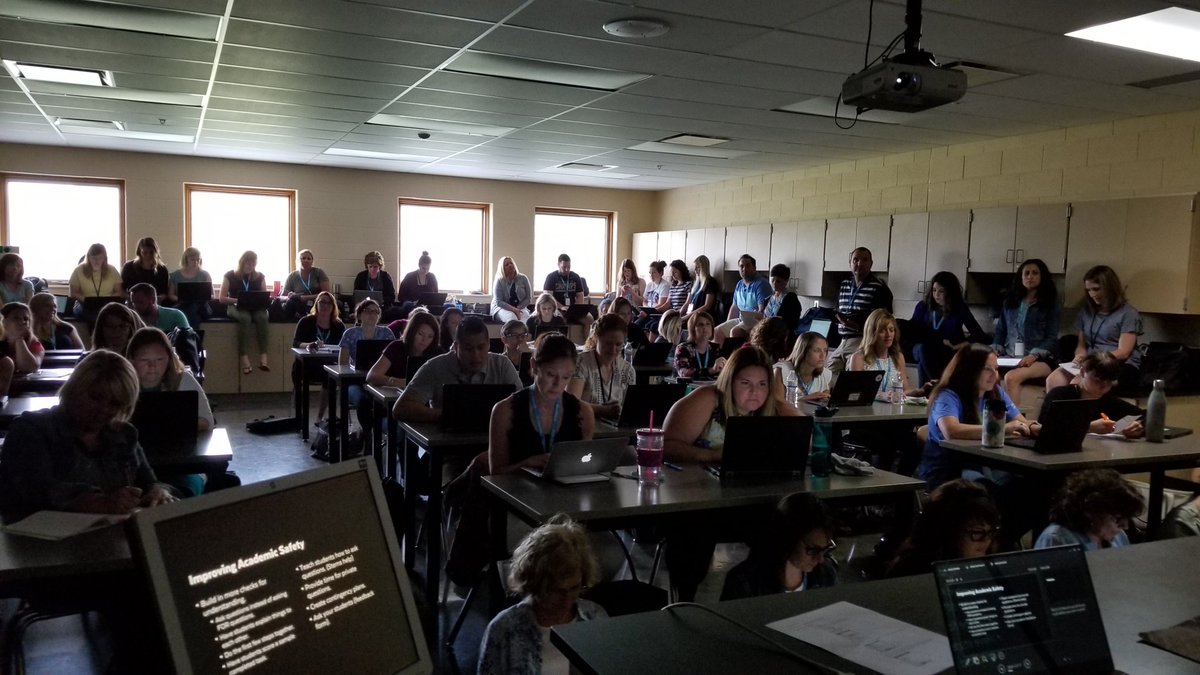 cultofpedagogy's tweet photo. One of my favorite moments from my day at #olsdthinks: A room full of teachers quietly reflecting on the emotional climate of their classrooms. Loved working with these thoughtful, funny, smart teachers today! https://t.co/A9N7MGXv0k