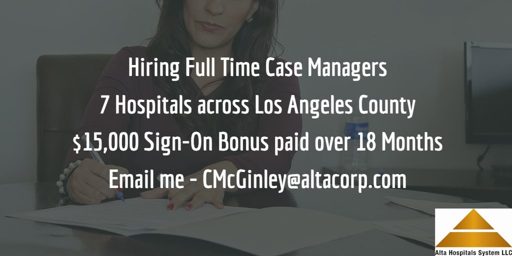 RiseAndFind's tweet photo. Full Time Case Managers in Los Angeles County
$15,000 SignOn Bonus
Email CMcGinley@altacorp.com 
#CaseManager #HospitalJobs #RegisteredNurse #Hiring #Career #Nurse #NurseLife  #HealthcareManagement #UtilizationReview #DischargePlanning #InfectionControl #RiskManagement #TAR #TARS https://t.co/cfapMyyeMn