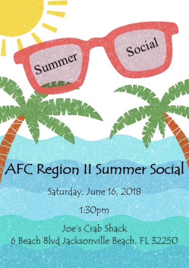 AFCRegion2's tweet photo. Join us for a summer social at Joe’s Crab Shack Saturday, June 16th at 1:30pm
Great company provided my Region II. Food and beverage purchases on your own. https://t.co/GRsqTxJ9CV