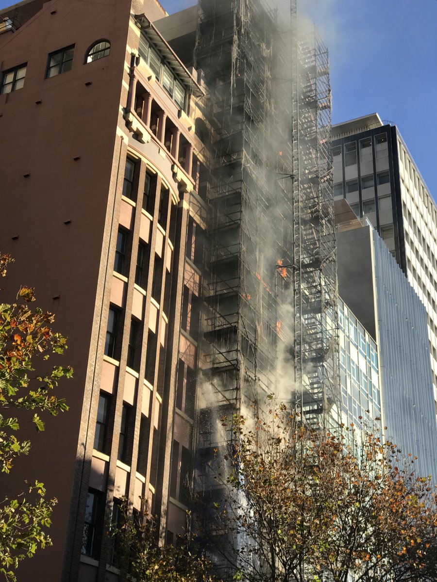 FRNSW's tweet image. SYDNEY | #FRNSW crews are fighting a scaffolding fire on Maquarie St, no injuries reported, operations are ongoing