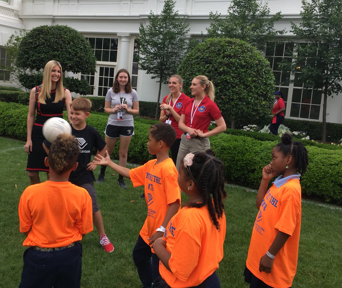 IvankaTrump's tweet image. Today @POTUS hosted #FieldDay at the @WhiteHouse with the announced President’s Council on Sports, Fitness and Nutrition. Together, we reaffirmed our commitment to increasing #YouthSports participation, because all children deserve the chance to play.