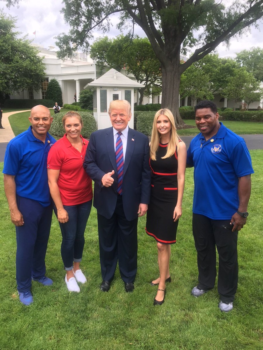IvankaTrump's tweet image. Today @POTUS hosted #FieldDay at the @WhiteHouse with the announced President’s Council on Sports, Fitness and Nutrition. Together, we reaffirmed our commitment to increasing #YouthSports participation, because all children deserve the chance to play.