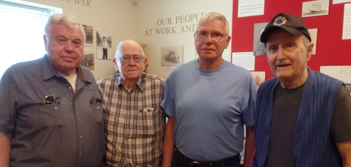 SoPoHistorical's tweet photo. Totally enjoyed a visit with these retired SPPD officers at the museum today: Sam Longanecker, Louis Brown, Ralph MacLean and Jim Taylor #SoPoME https://t.co/bcoVozek94