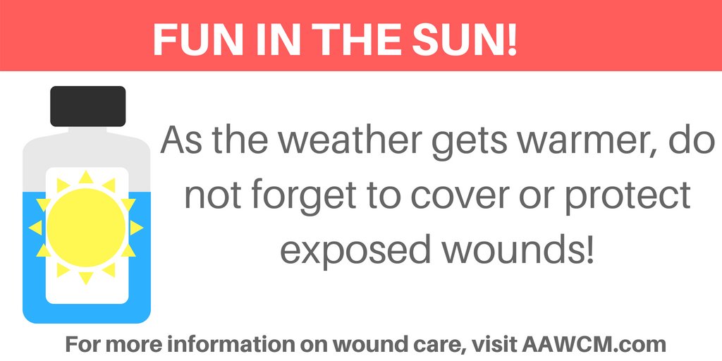 WoundCareAssoc's tweet photo. #Summer is coming! Warmer #weather can mean an increased risk of infection. #WarmWeatherWoundcare #wounds #sunscreen #woundcare #wound #sun #patients #doctor #nurses #healthcare #chronicwounds @woundadvice #checkyourfeet #feet #HBOT #diabetic #diabetes #vacation #swim #AAWCM https://t.co/R2DnmPzxbJ