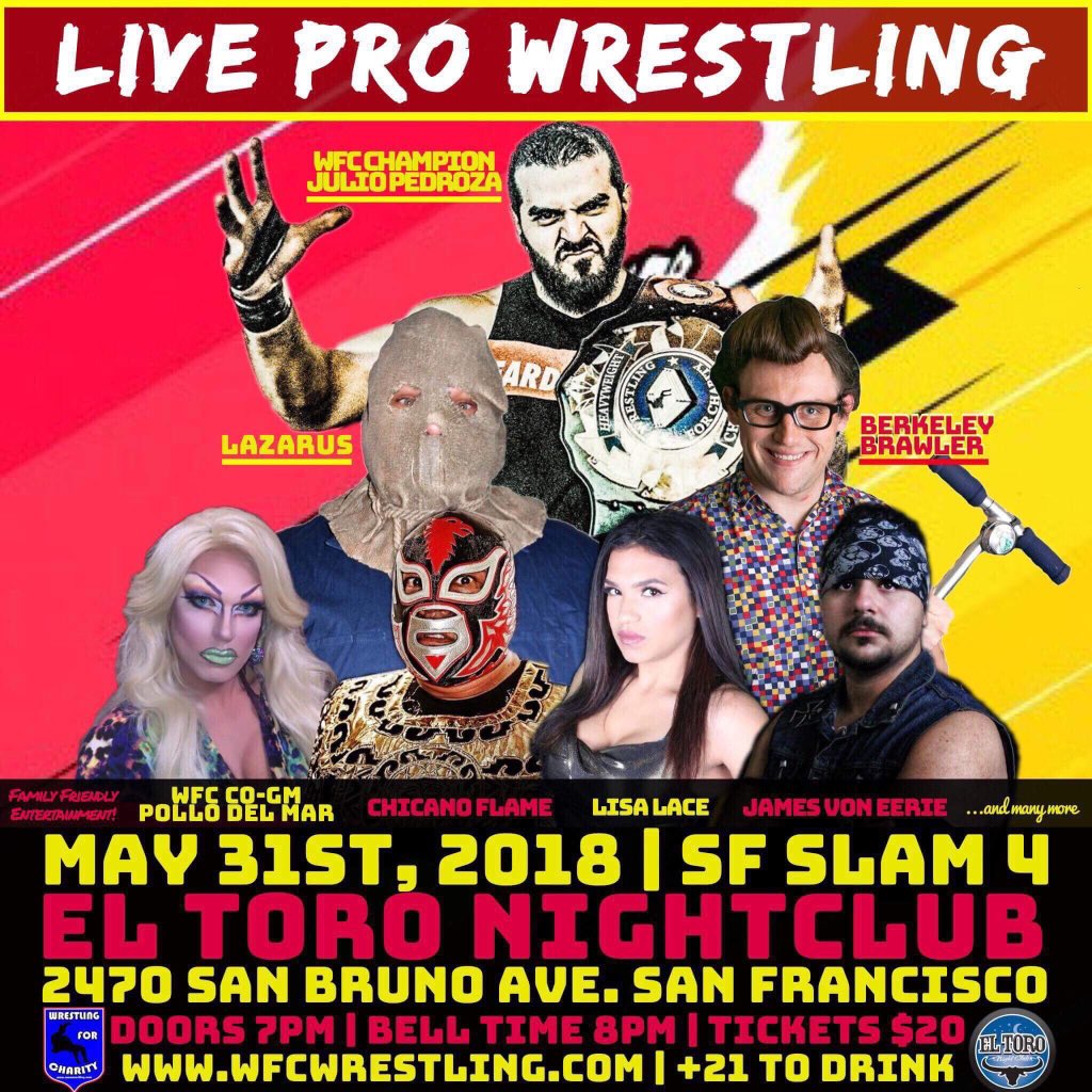 DonovanTroi's tweet photo. @WFCwrestling - @PortolaPlanet - @ToroNightClub - PRESENT: #SFSlam4 featuring: @PistoleroJP @TheGlamazonPDM @DEMI_GODOFDEATH @TheColdOneAC @sirsamurai @PatFitzpat91 @richardshhhnary @RikLuxury @LucianDLight @MannyFaberino #BadBoys and many MORE! #WFC https://t.co/CGJUm62Jwf