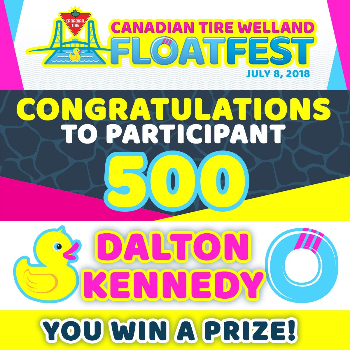 Wellandfloats's tweet photo. Congratulations to our 500th participant - Dalton Kennedy of Niagara Falls! Please visit the VIP tent on the day of the event to get your prize!

Want to win the next one? Register today! https://t.co/fjtww1H9lo https://t.co/xIW0oyJmyX