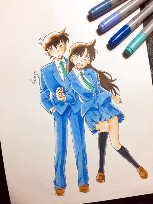 最近フォローしてくださった方に過去模写を…チョイスが新蘭になってもうたけど他にも描いてます(小声#過去絵 