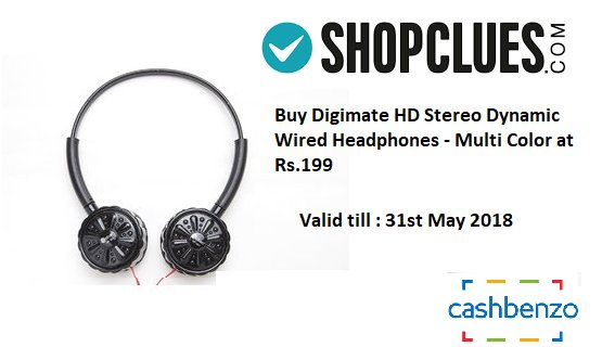 cashbenzo_com's tweet photo. #Shopclue #Offer
Buy #Digimate HD Stereo Dynamic Wired Headphones - Multi Color at Rs.199
Valid till : 31st May 2018
https://t.co/61pc25FReP https://t.co/2SikJw280y