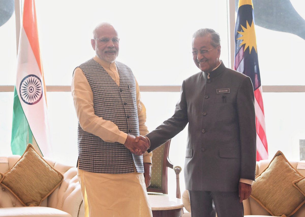 narendramodi's tweet photo. Glad to have met Tun Dr. Mahathir Mohamad. I thank him for the warm welcome. We had productive discussions on further cementing India-Malaysia ties. @chedetofficial https://t.co/o8n7aMMS7e