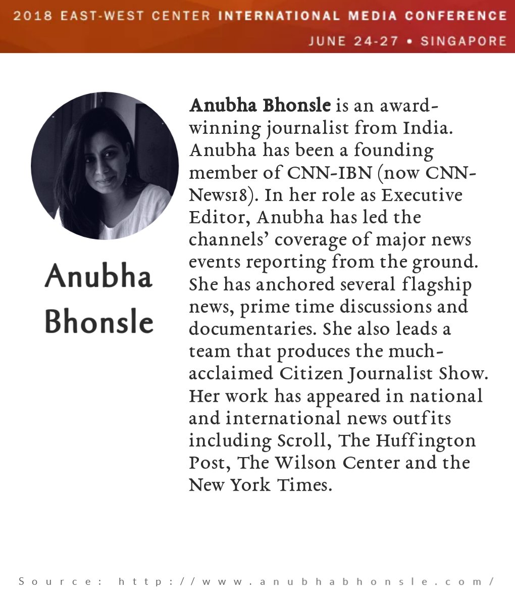 KASMediaAsia's tweet photo. #IMC2018SpeakerSeries
We look forward to @anubhabhonsle, leader of #GenderAnd speaking on #journalism initiatives across #Asia at this year's #InternationalMediaConference. Grab your tickets now at https://t.co/J6EcRPOPdj! https://t.co/LHlUsdXkxG