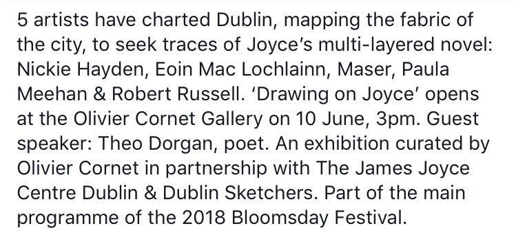 OC_Gallery's tweet photo. @DrawingonJoyce @JamesJoyceCentr Nickie Hayden will exhibit a series of haiku-inspired copper works  alongside paintings &amp; prints by Maser, Eoin Mac Lochlainn, Paula Meehan &amp; Robert Russell. The show, @DrawingonJoyce, opens @OC_Gallery on 10 June. Part of #bloomsday2018 organised by @JamesJoyceCentr #Dublin https://t.co/e8oykCAKDK