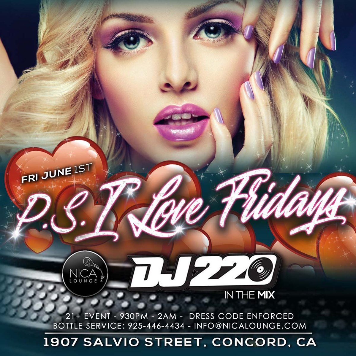 NicaLounge's tweet photo. This friday Nica Lounge Presents - P.S. I Love Fridays! with Bay Area DJ 220 live on the 1's &amp; 2's playing all your favorite top 40, throwbacks and more. Bottle service is available message for details. https://t.co/isU91fAIgZ