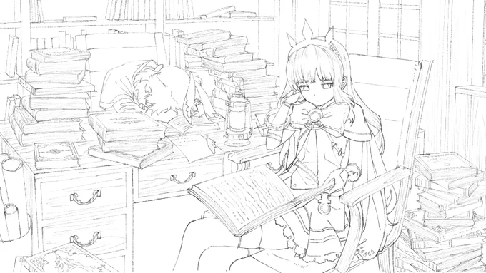カリオストロとクラリスの線画 