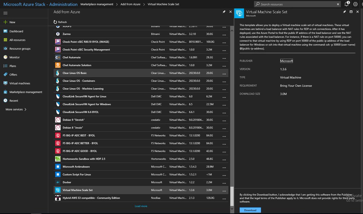 Heads up #AzureStack admins: For a while you had to use the Add-AzsVMSSGalleryItem command in the AzureStack tools (github.com/Azure/AzureSta…) to add VM ScaleSets to your marketplace. Now you can simply syndicate it through marketplace management! Read more: docs.microsoft.com/en-us/azure/az…