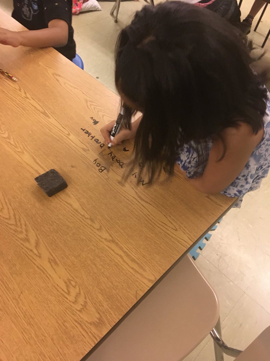 mrs_kemble's tweet photo. Adjective practice by writing on tables! So motivating and engaging! #readyfor3rdgrade https://t.co/JNBOhbMMK0