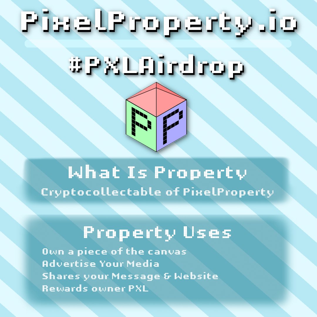 PixelPropertyio's tweet photo. Wondering what is a #Property, the #cryptocollectable you can win, in our #PXLAirdrop? 

Property is a portion of the #evolving #canvas that you can own! With only 10,000 Property in existence, this exclusive real estate can bring you many benefits in our #DApp

#airdrop #crypto https://t.co/KijQ2FgE9d
