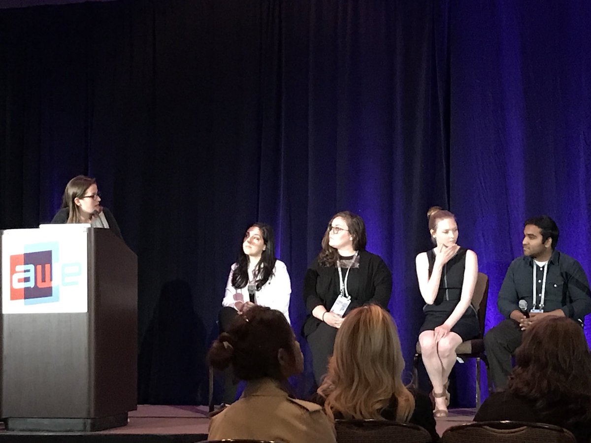 The <a href="/holo_pay/">HoloPay</a> team panel: “Shop Your World: Lessons Learned with HoloLens”. Holopay allows you to instantly purchase any item you see while walking down the street. <a href="/AnishDhesikan/">Anish Dhesikan</a> @JacquelineAssar <a href="/KachinaStuder/">Kachina Studer</a> <a href="/OhKatSchneider/">Kat Schneider</a> <a href="/juliey4/">Julie Young</a> #AWE2018