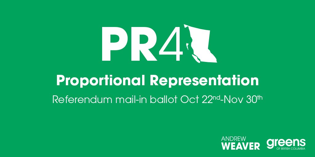 BCGreens's tweet photo. Pledge your vote for the #ProportionalRepresentation referendum! https://t.co/NVMUz7yZqy

The official campaign starts July 1. Mail-in ballots will be accepted from Oct. 22 to Nov. 30. Let's win this! #bcpoli #PR4BC https://t.co/oXxQJoYMRo