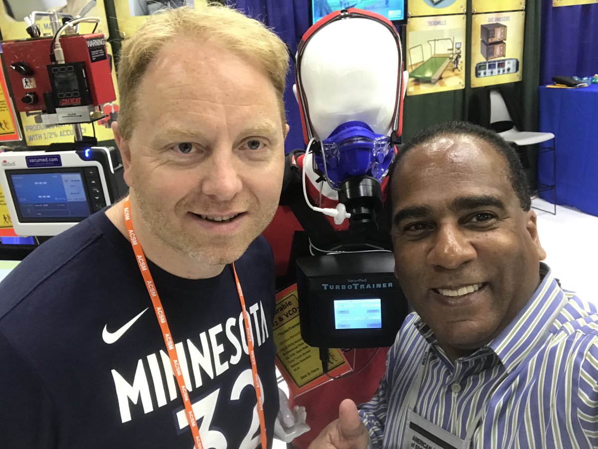 CardioVic's tweet photo. #ACSM2018 with my old buddy from Norway. Our new #wearableturbotrainer Metabolic Measurement System will work well with their testing. #vacumed #metabolicmesurement #exercisescience #exercisephysiology https://t.co/ancO07bcyR