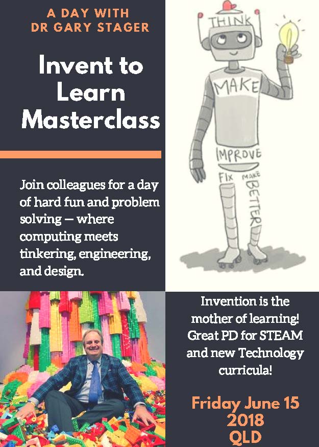 Calamvale_CC's tweet photo. Join the invent to Lean Master Class Friday 15 June, the ONLY Queensland workshop by Dr Gary Stager. To book, visit: https://t.co/gwk3CmpSUe https://t.co/2eetsfTDAL