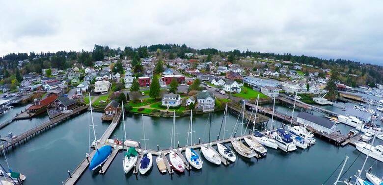 Did you know we're located right next to Arabella's Landing Marina in Gig Harbor? (We're the two red shops in the center of the photo. Stop by and say hi sometime!)
