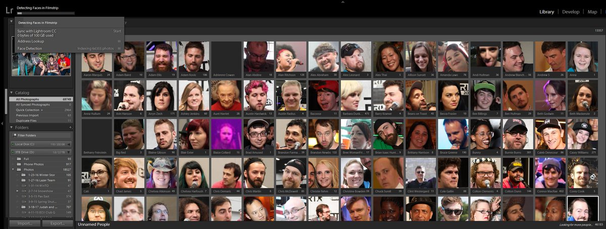 DarkBowler's tweet photo. I was just thinking with RTX coming up soon how I haven't indexed my LR catalog for a while for facial recognition optimization.....Welp this may take a bit... #ITakeALotOfPhotos #SorryComputer https://t.co/sgMvtPOWYk