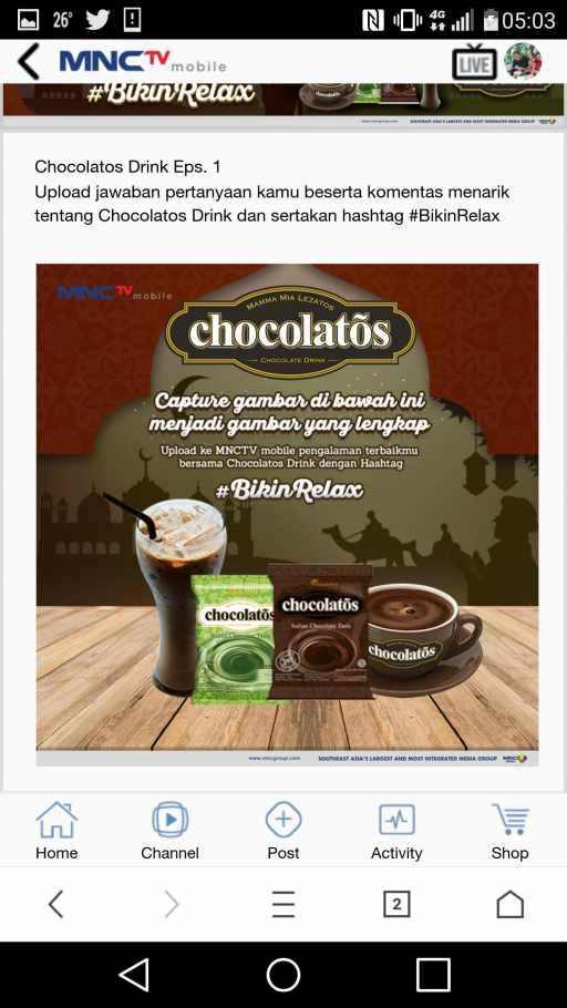 Aroma coklat Chocolatos Drink sangat menggoda,ketika pulang kerja dengan me... s.mnctvmobile.com/3CLFSC