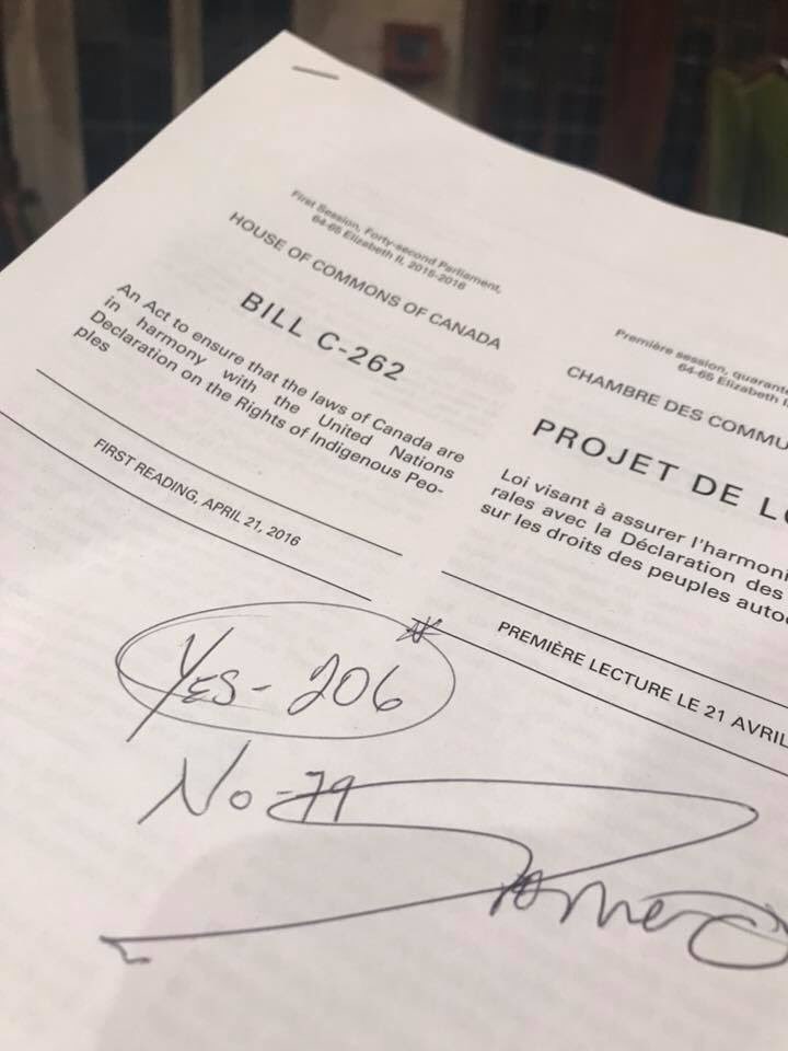 SkeenaBCNDP's tweet photo. Earlier, the HoC passed the United Nations Declaration on the Rights of Indigenous Peoples (#UNDRIP). 

#NPD MP @RomeoSaganash was instrumental in the adoption of this document - a historic moment.

Miigwech Romeo! https://t.co/8Q6XFXG3z0