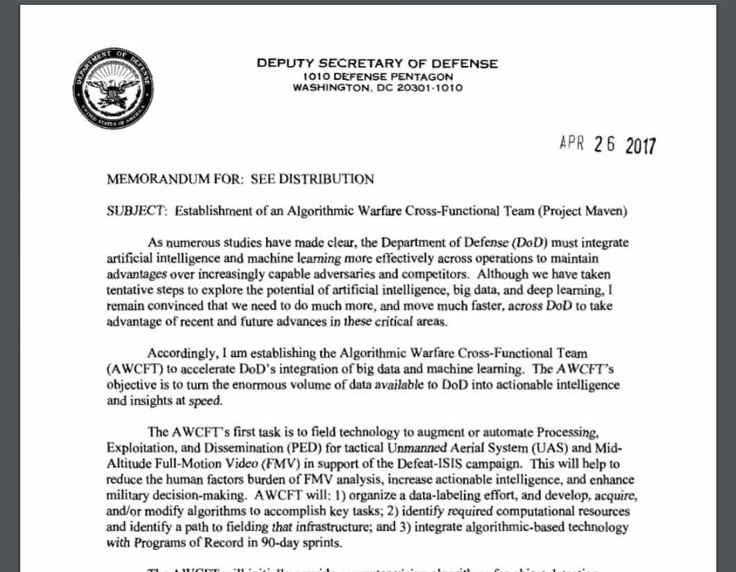 __valv's tweet image. Establishment of an Algorithmic Warfare Cross-Functional Team (PROJECT MAVEN)

#ProjectMaven

dodcio.defense.gov/Portals/0/Docu…