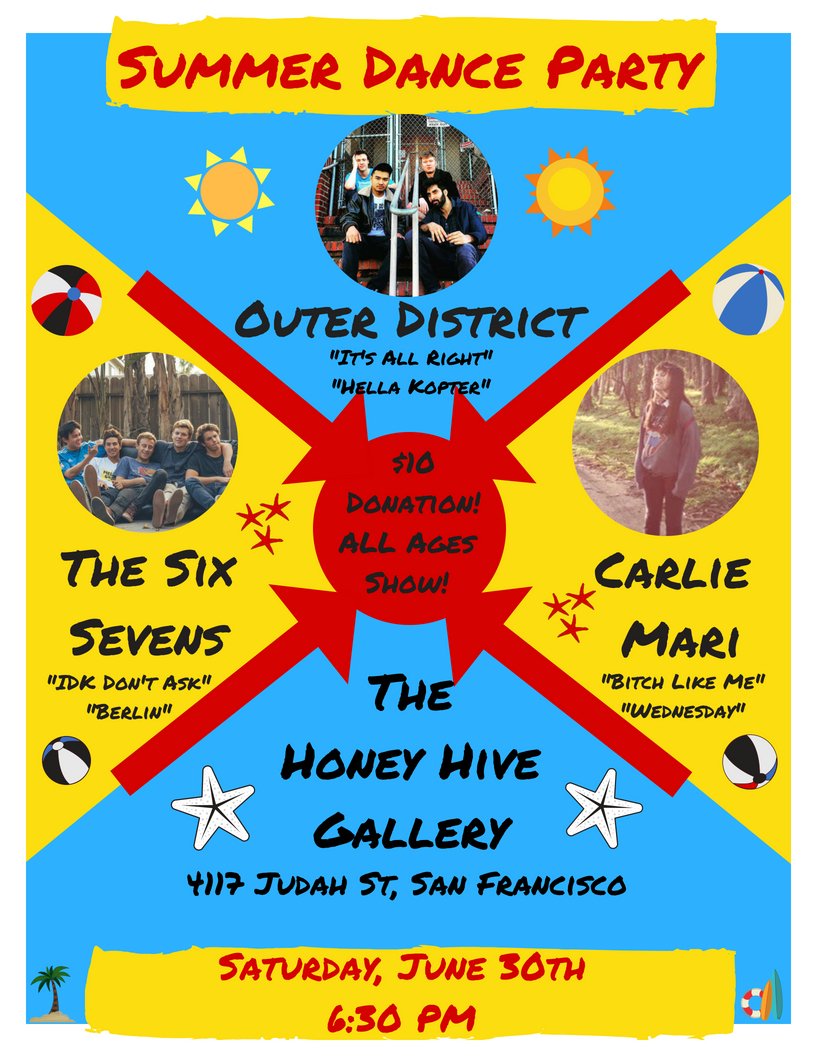 mcar94's tweet image. SUMMER DANCE PARTY 2K18 @outerdistrict49 @thesixsevens &amp;amp; Carlie Mari!!!!  This goes down one month from today - do not miss this show #honeyhive #outersunset #buddyholly #surfrock #singersongwriter #emergencybeach