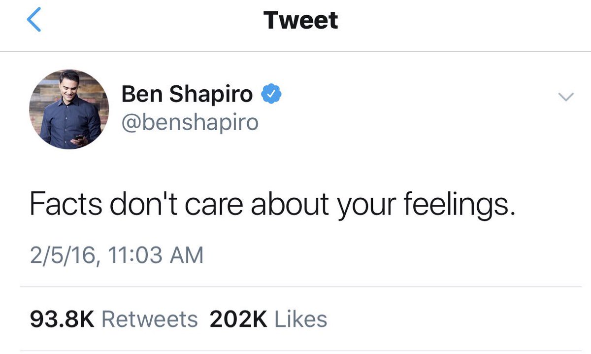 k_keller21's tweet photo. @benshapiro Facts don’t care about your feelings Ben.... https://t.co/1XgHoWTzCX