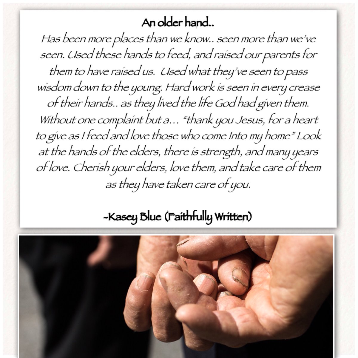 LDUP15's tweet photo. Hands Of Our Elders...
#cherishyourfamily #cherishthosegodputinyourlife #blog #NewPost #followonig #faithfullywritten https://t.co/lbQZjr8Oop