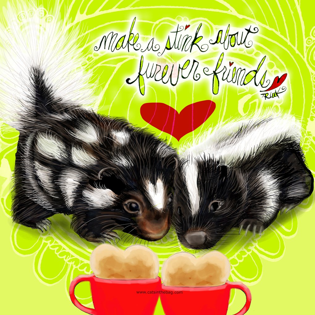 catsinthebagpur's tweet photo. Friends worth making a stink about. What my #coffee says May 30 #coffee #friends #coffeefriends #makeastink #love #fureverfriends #life #positive #skunks #skunklovers #cute #WednesdayWisdom #art #illustration #mentalhealth https://t.co/iDwbl8Q8QU