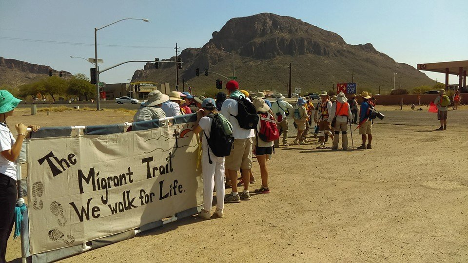 azpublicmedia's tweet photo. Advocates are walking 75 miles in Arizona desert to draw attention to migrant deaths >>> https://t.co/LMj5TrTqOF https://t.co/KacjxdhB3R