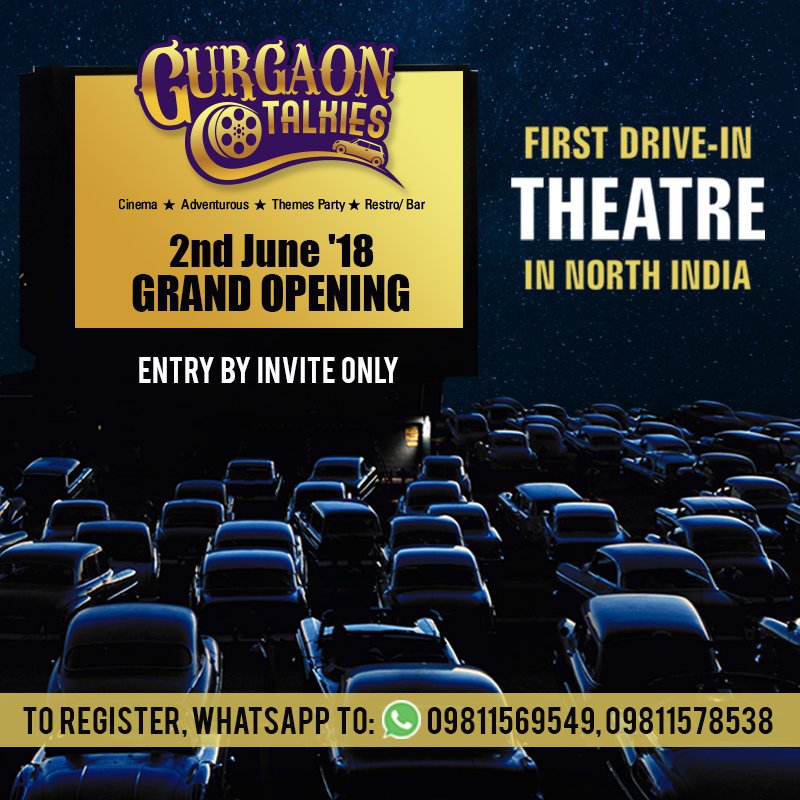 Immerse in a drive-in movie experience only at Gurgaon Talkies which will be taking your entertainment meter a notch higher from 2nd of June.
For any Enquiry Call us @ 09811569549

#GurgaonTalkies #Gurgaon #GurgaonTimes #Grandopening #Masti #Fun #Enjoy #Friends #Food #FirstTime