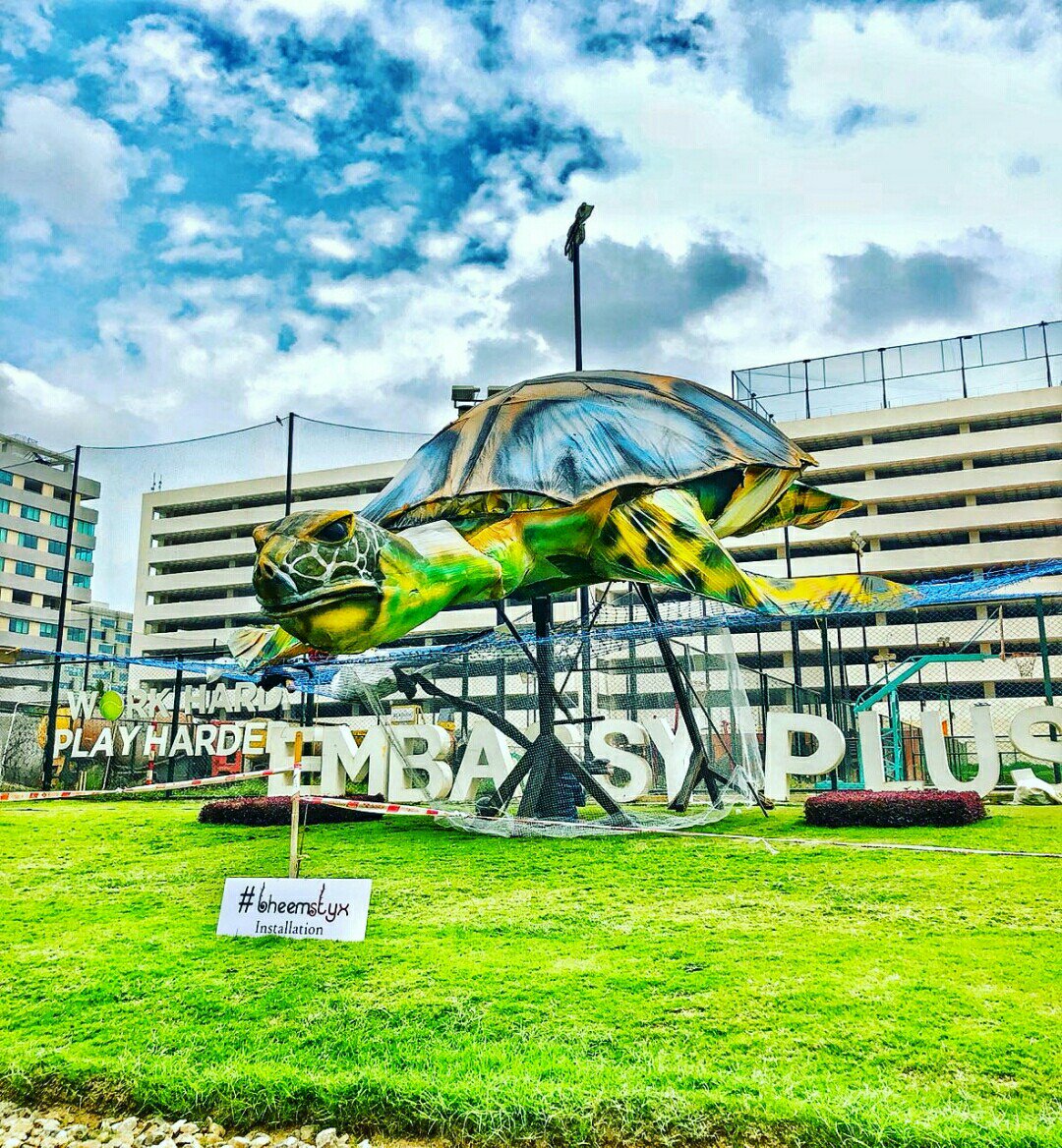 bheemkk's tweet photo. This Gigantic Turtle is to inspire immediate action on our world's greatest environmental challenges.... #saynotoplastic #abinbevindia #worldenvironmentday2018 #beatplasticpollution #bheemstyxinstallation #turtle  #giganticturtle #massiveinstallation @theembassygroup #blr https://t.co/QXQYHA3Wg1