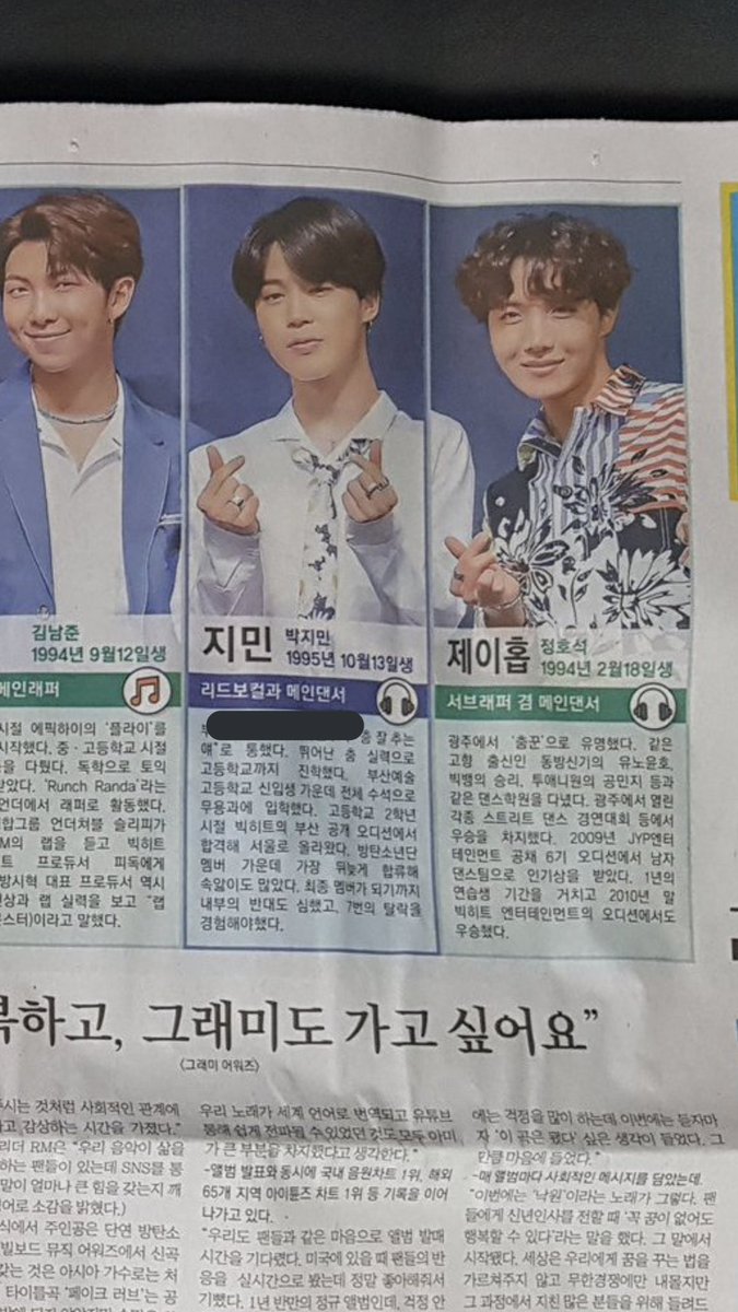 Sports Donga Newspaper, 05/27/18Jimin(Park Jimin, born in Oct 13, 1995) Lead Vocalist and Main Dancer)
