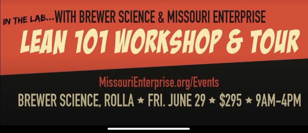MOEnterprise's tweet photo. Due to an overwhelming interest in the #Lean101 workshop set for 6/29, we are opening up 11 more seats & doubling the size of the class. So excited to go #InTheLab w/ @brewerscience to learn alongside them & take an exclusive tour of their lean practices. @NIST_MEP #manufacturing https://t.co/DKdrOUOhtd
