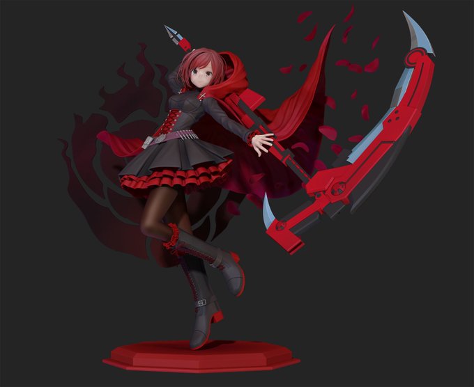 ルビー・ローズ完成しました。チームRWBYが参戦しているBLAZBLUE CROSS TAG BATTLEは本日発売ですよ。 #RWBY #BBTAG #ZBrush 