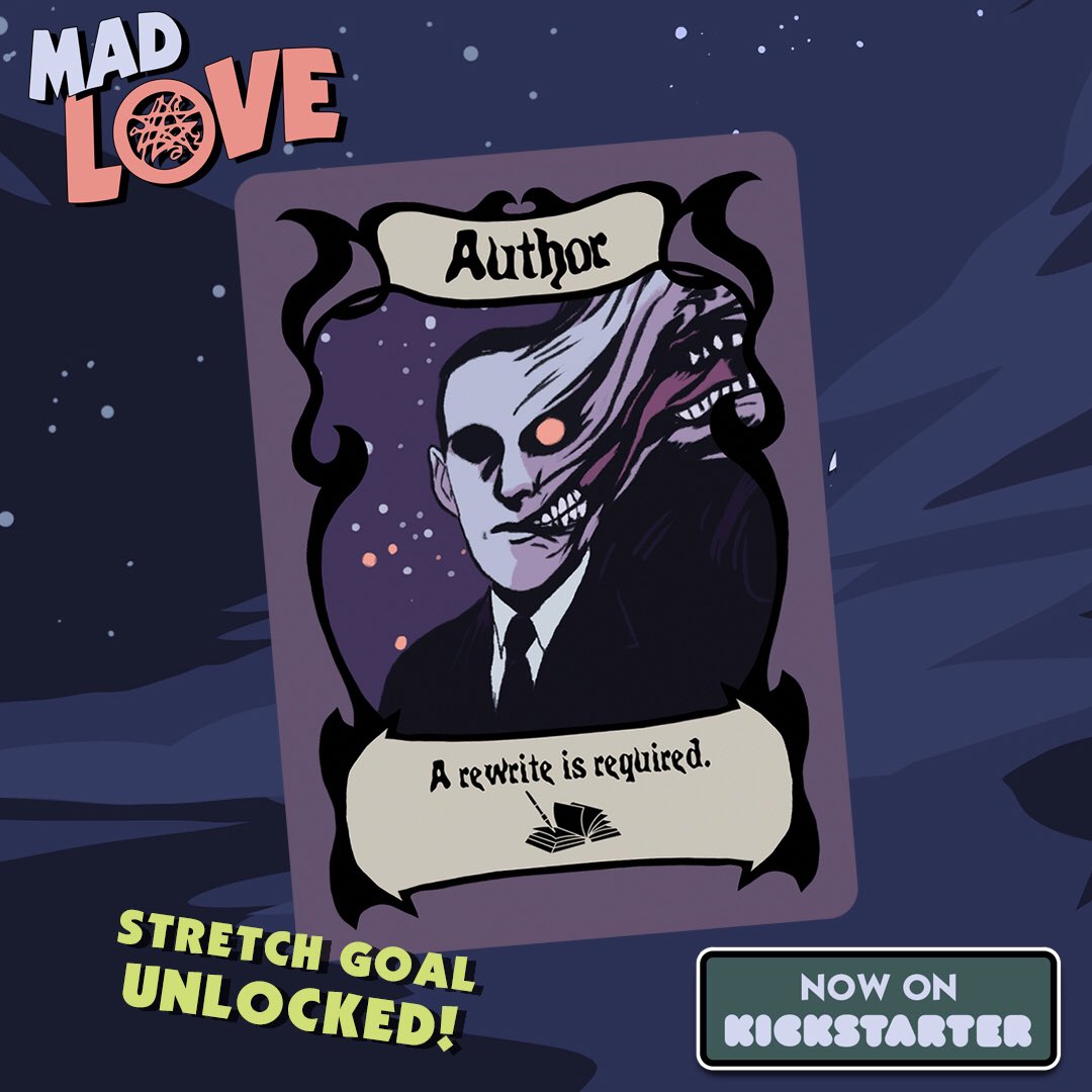 imphouse's tweet photo. The Author Kickstarter stretch goal has been unlocked! Help us unlock the next one at https://t.co/LKynLD29Eh
.
.
#lovecraft #cthulhu #horrorgame #cardgame #2players #boardgamegeek #hplovecraft #tabletopgaming https://t.co/cHE9GLWe3K