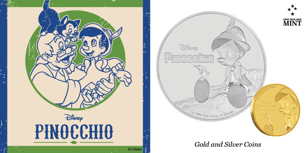 agoro_official's tweet photo. Beautifully animated #Disney classic, #Pinocchio, celebrated on newly released #gold and #silver collectible coins. Available now from #NZMint โฌ๏ธ
https://t.co/ATcxL8CxDC https://t.co/IReBN6yhzJ