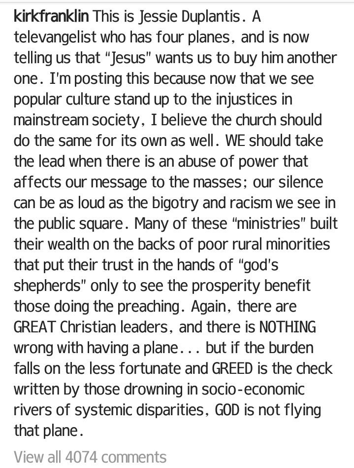 TheFavoredWoman's tweet photo. Kirk Franklin is shaking THAT table! 

It's a little pathetic how Christians are expressing their "disappointment" in him for calling out this hypocrisy and fraud that the  world has been seeing in us for so long. 

Go @kirkfranklin !  You're doing the Lord's work! https://t.co/RG1i2zCHDZ