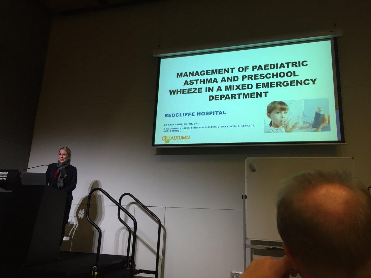 JuliaHocking's tweet photo. Stephanie Smith of Redcliffe ED presenting on preschool wheeze and asthma at #qldas18 #EMFRSN @emfresearch https://t.co/FG3HJmHGK8