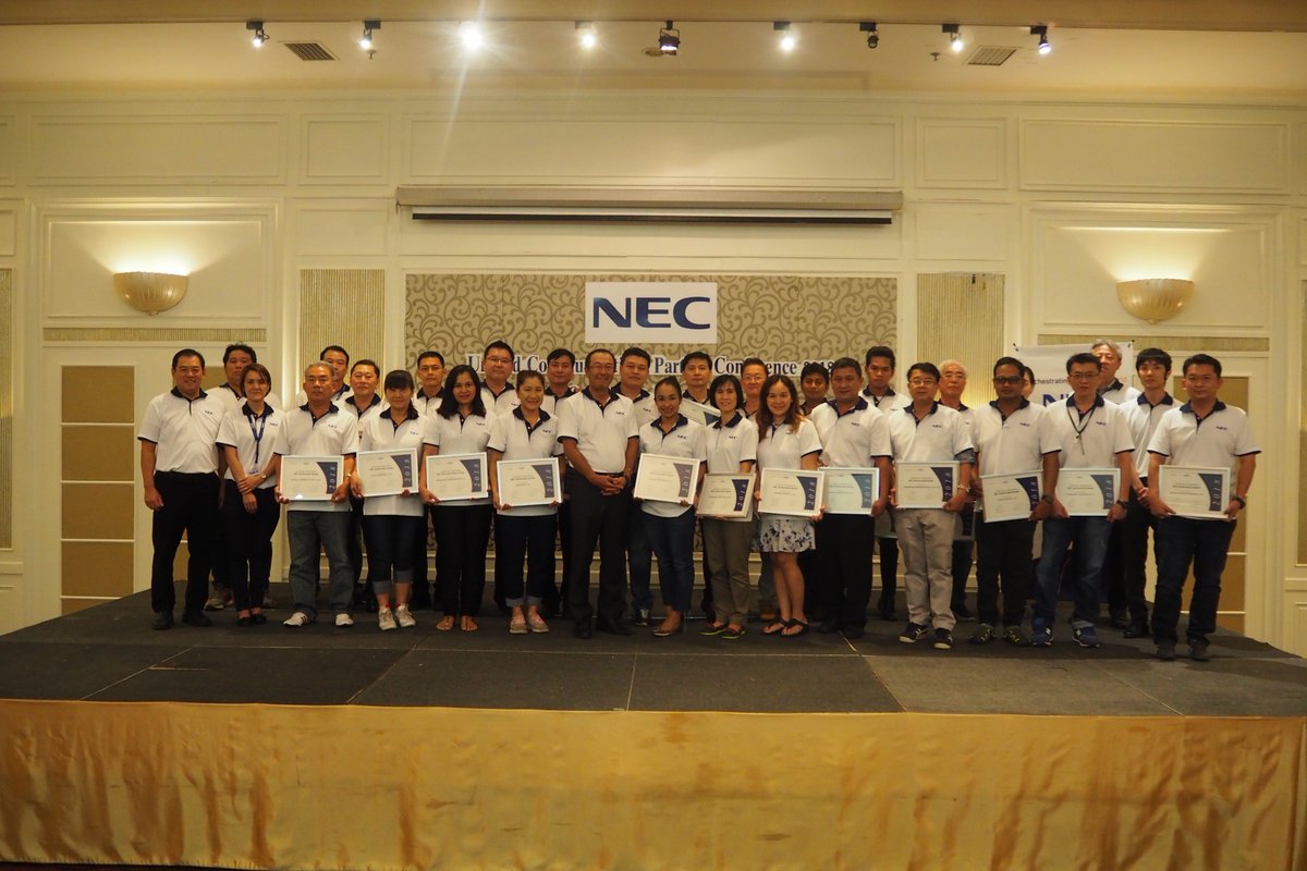 เอ็นอีซีจัดงาน Unified Communications Partner Conference 2018 อัพเดทโซลูชั่นเทรนและมอบประกาศนียบัตรแก่ตัวแทนจำหน่าย Authorized Partners รวมทั้งมอบโล่ห์แก่ Best Partner Award ในสาขาต่างๆ โดยมีบริษัทคู่ค้าตัวแทนจำหน่ายเข้าร่วมงานมากกว่า 100 คน